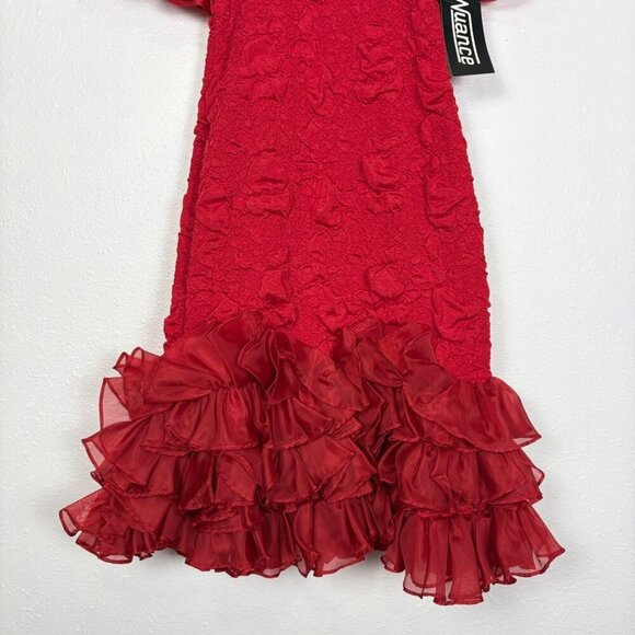 Vintage NWT Deadstock Red 80's Ruffle Sleeve Bodycon Mini Dress Size: 13 - Picture 3 of 10